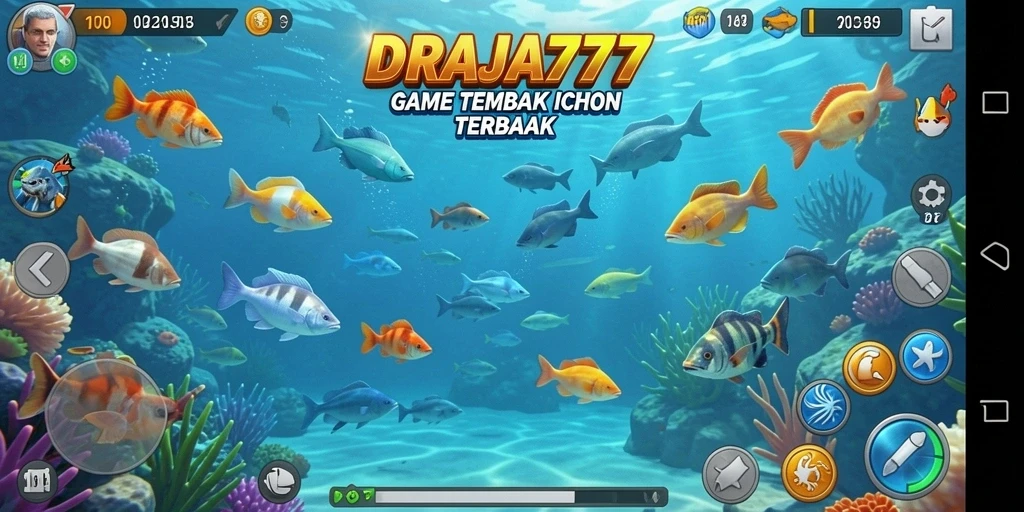 Screenshot gameplay DRAJA777 menampilkan aksi menembak ikan yang seru.