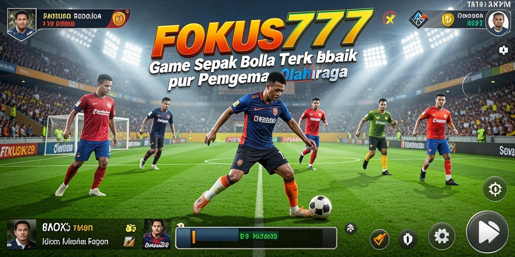 Tangkapan layar dari gameplay FOKUS777 menunjukkan aksi pertandingan sepak bola yang mendebarkan.