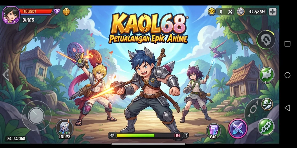 Tampilan gameplay seru dengan karakter anime interaktif.