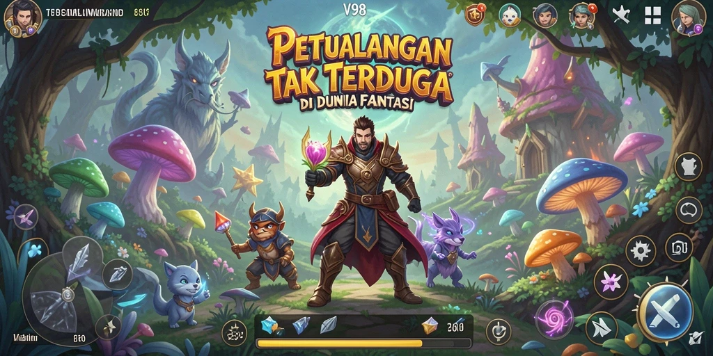 Tampilan gameplay V98 yang menakjubkan dengan suasana penuh petualangan.